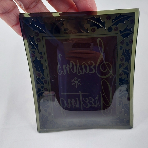 Vintage Houze Art Glass Trinket Dish Tray Seasons Greetings MCM - Picture 2 of 2